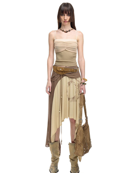 NORTH NODE Beaded Tie Splice Printed Asymmetric Ruffle Women&