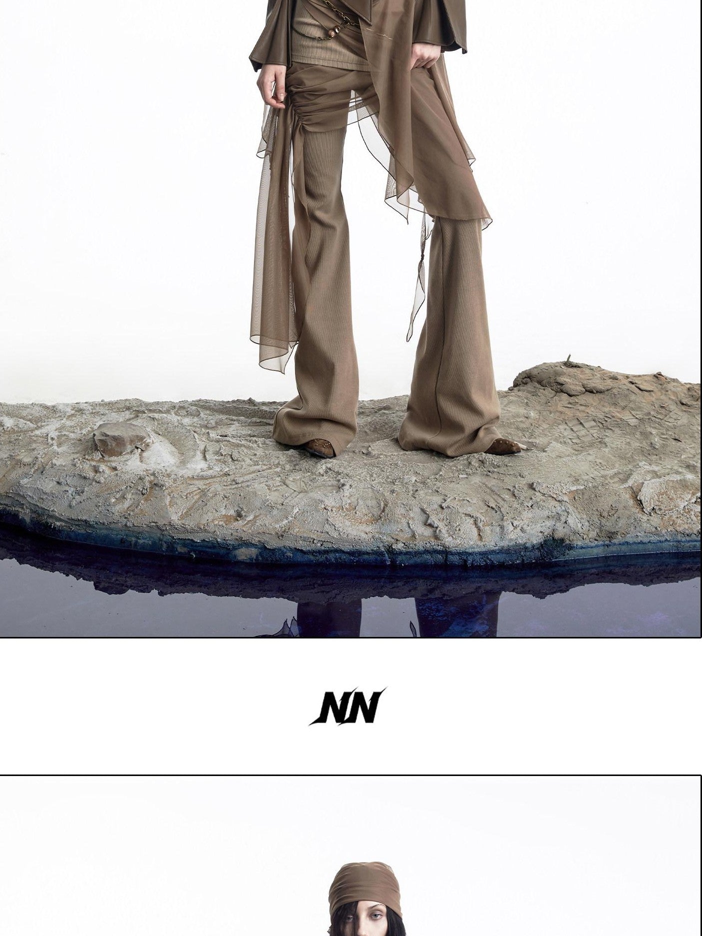 NORTH NODE Bell Sleeve Mesh Spliced V-neck Single Row Button Women&