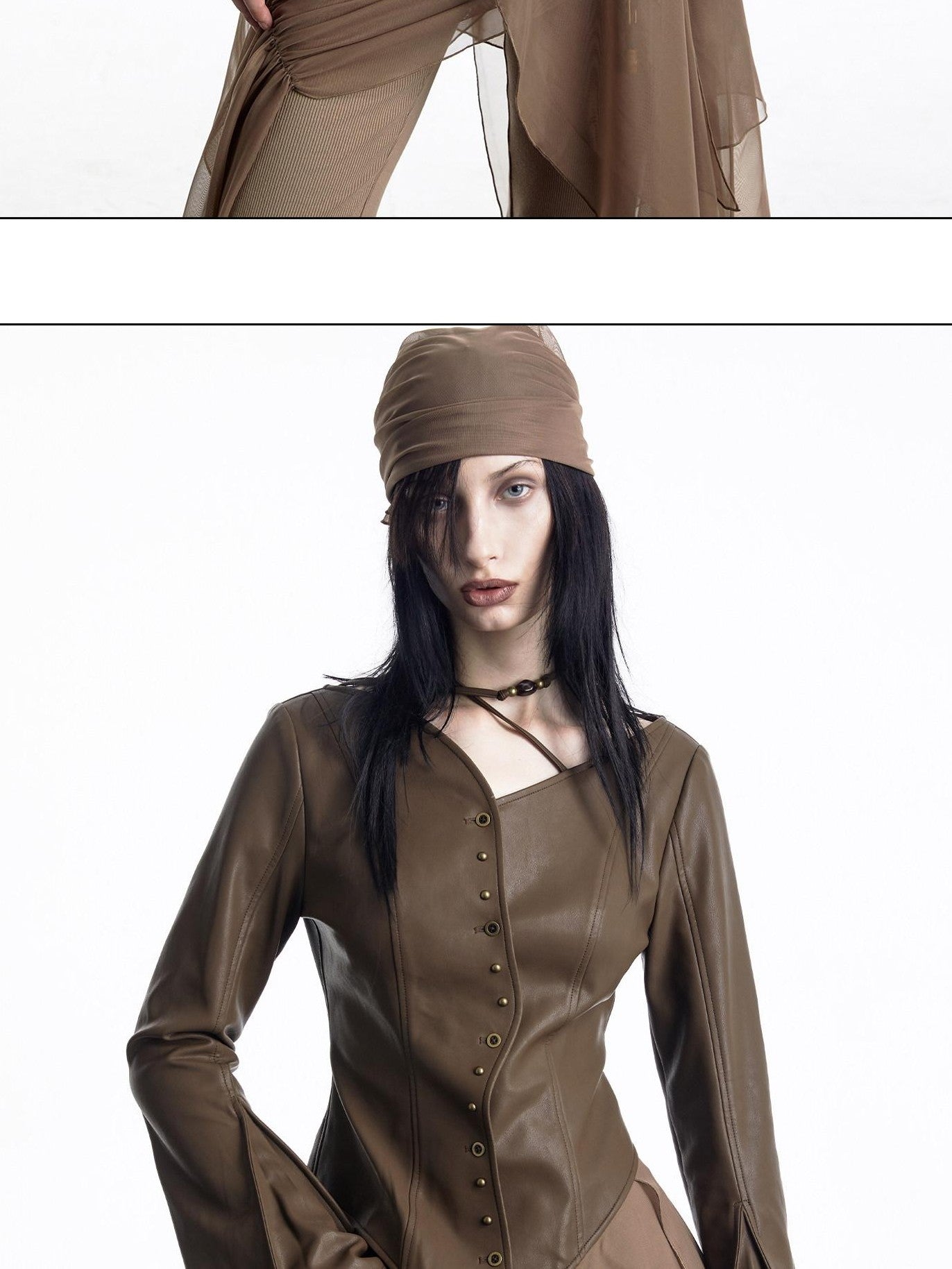NORTH NODE Bell Sleeve Mesh Spliced V-neck Single Row Button Women&