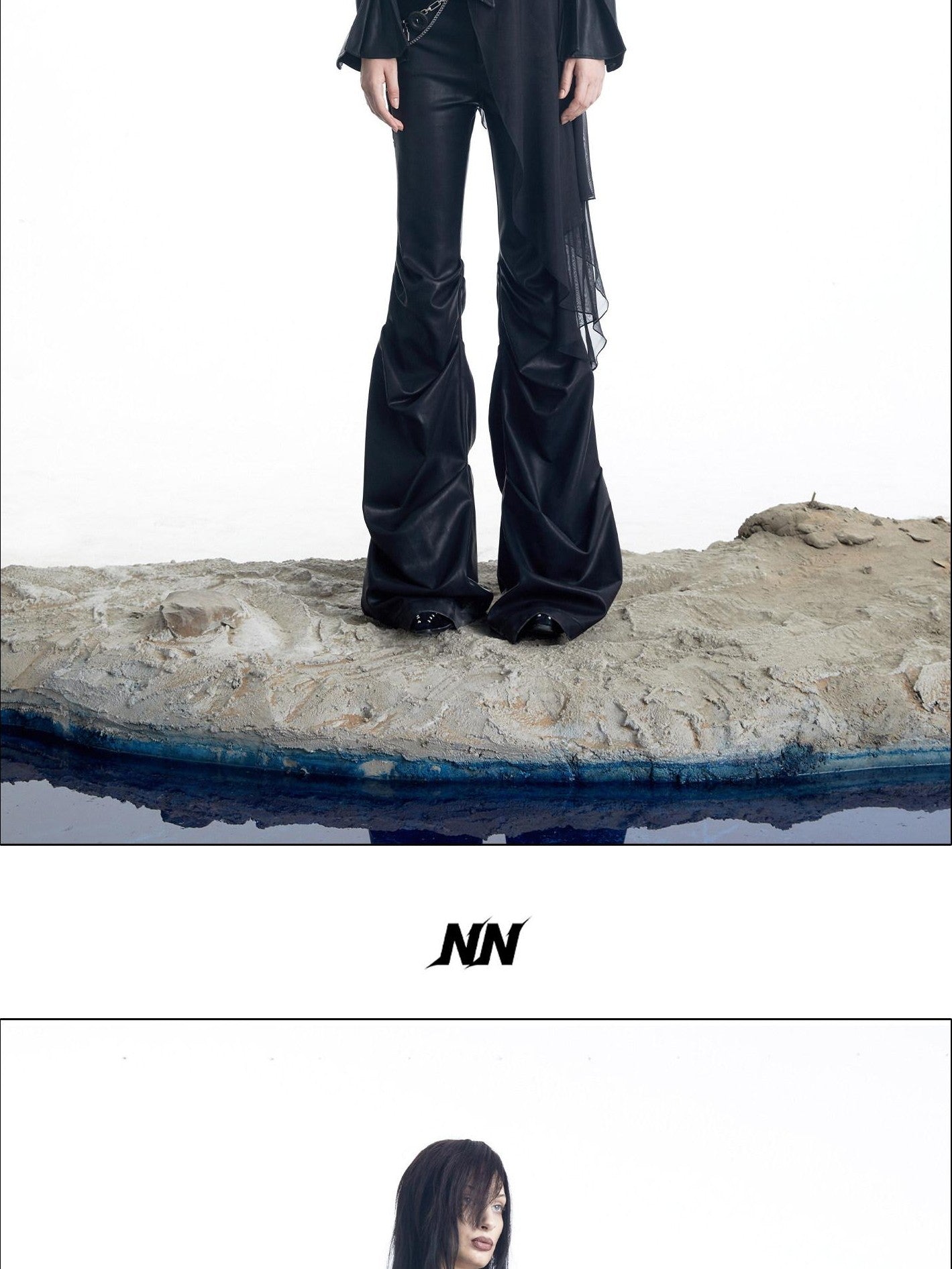 NORTH NODE Bell Sleeve Mesh Spliced V-neck Single Row Button Women&