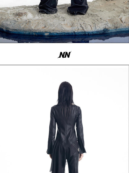 NORTH NODE Bell Sleeve Mesh Spliced V-neck Single Row Button Women&
