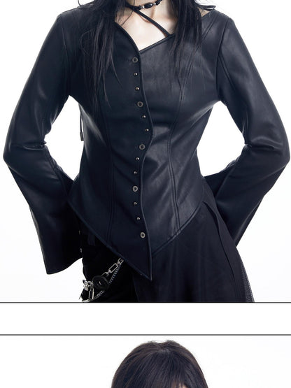 NORTH NODE Bell Sleeve Mesh Spliced V-neck Single Row Button Women&