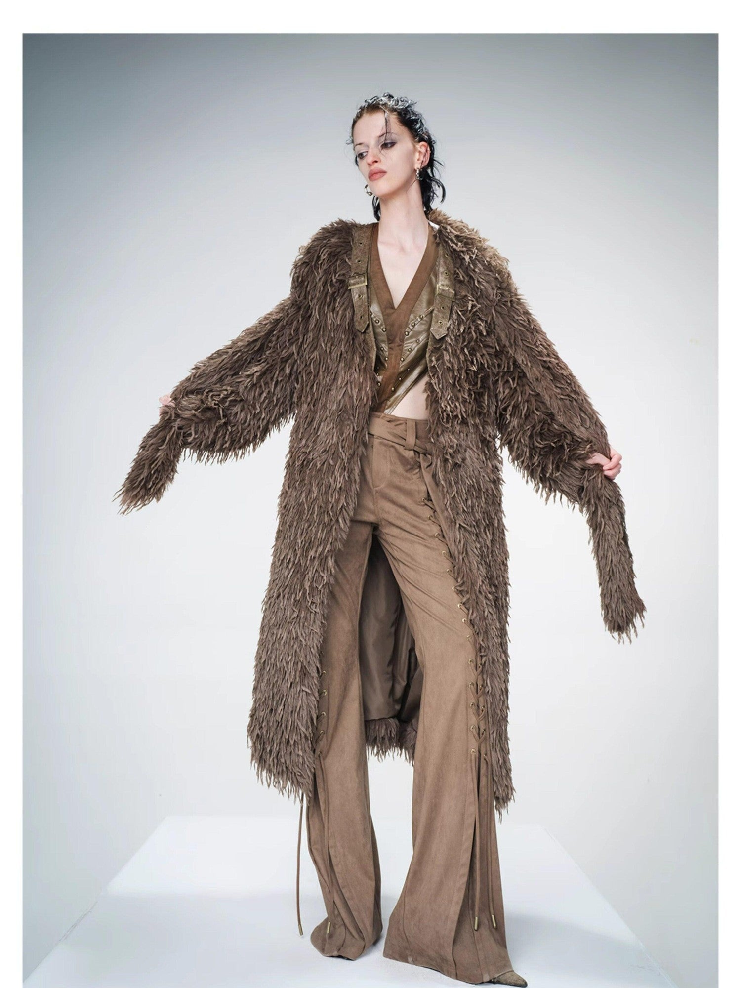 NORTH NODE Bird Motif Patchwork Leather Panels Women&