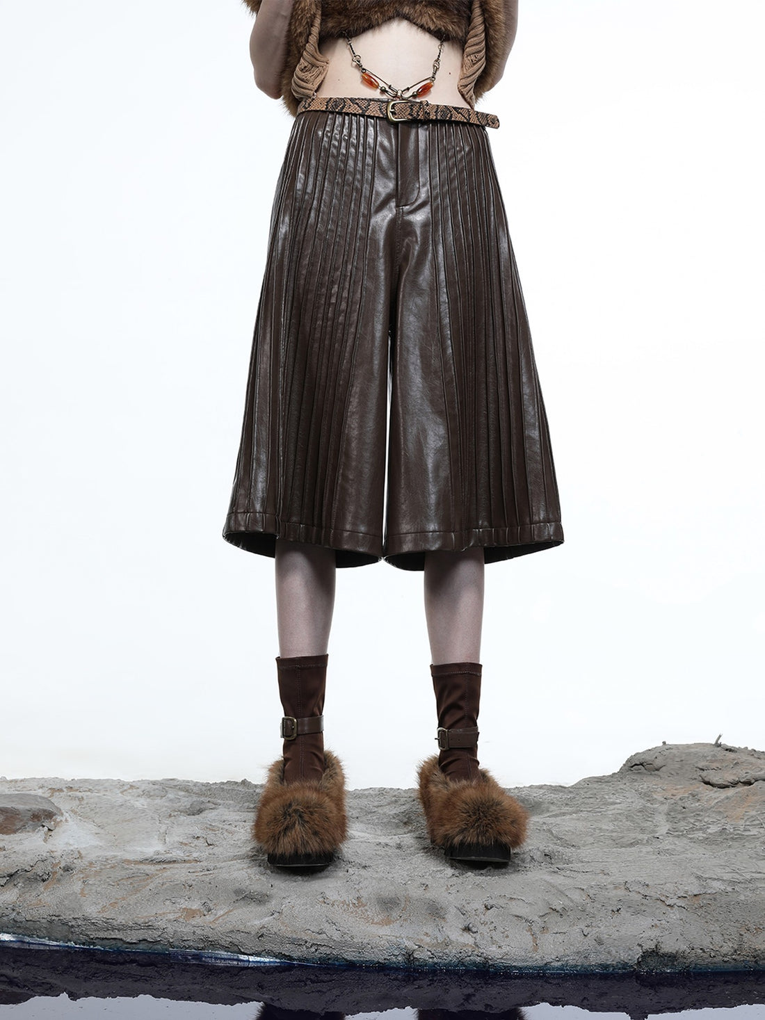NORTH NODE Black Accordion Pleated Wide Leg Flared Natural Waist Women&