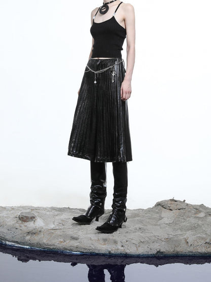 NORTH NODE Black Accordion Pleated Wide Leg Flared Natural Waist Women&