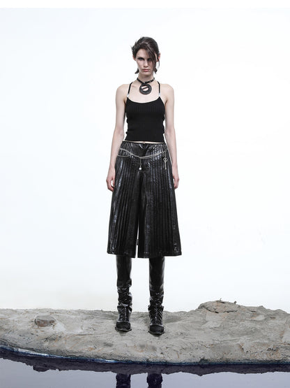 NORTH NODE Black Accordion Pleated Wide Leg Flared Natural Waist Women&