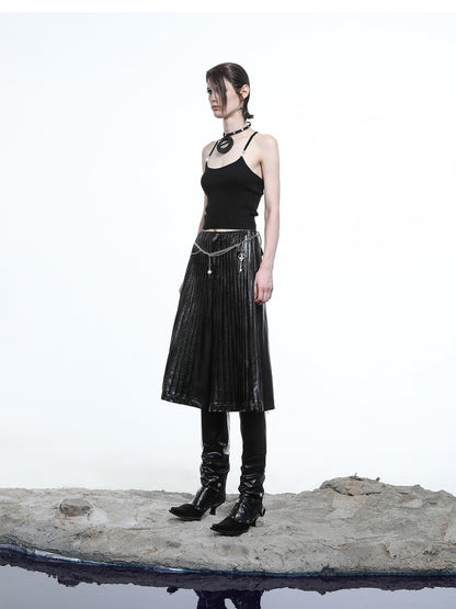 NORTH NODE Black Accordion Pleated Wide Leg Flared Natural Waist Women&