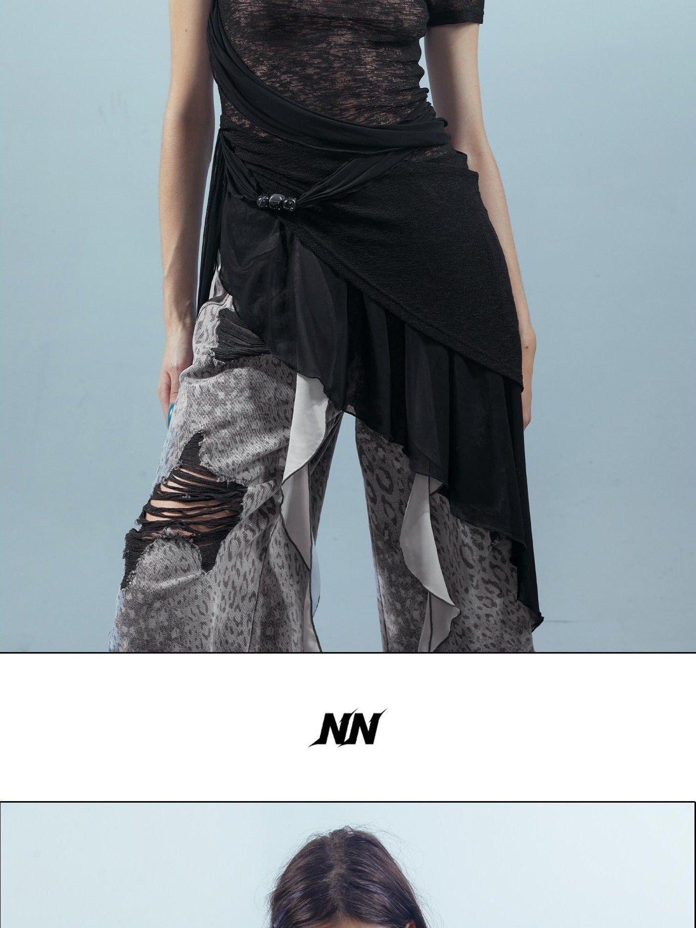 NORTH NODE Black Almond Beaded Mesh Splice Colorblock Women&