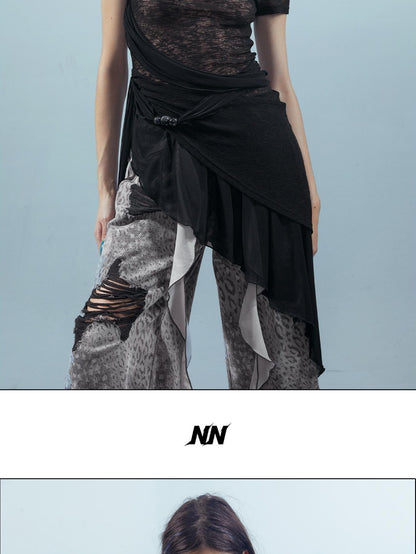 NORTH NODE Black Almond Beaded Mesh Splice Colorblock Women&