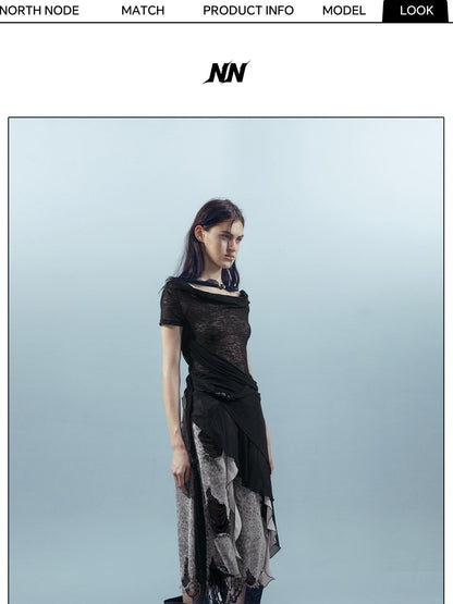 NORTH NODE Black Almond Beaded Mesh Splice Colorblock Women&