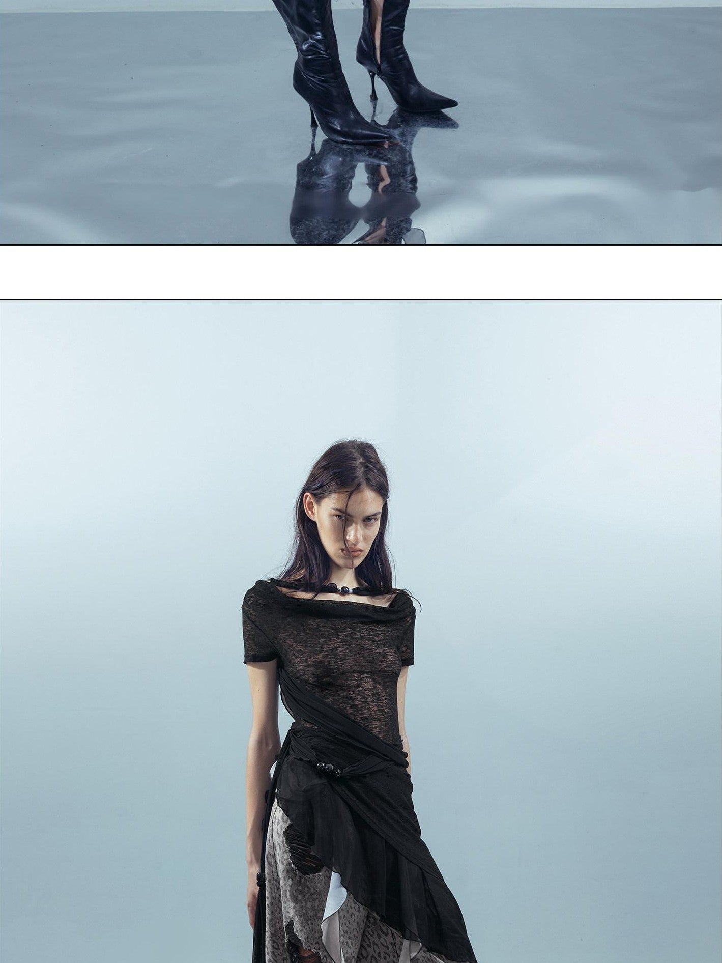 NORTH NODE Black Almond Beaded Mesh Splice Colorblock Women&