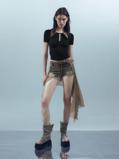 NORTH NODE Black Beaded Halter Ruched Slim Fit Women&