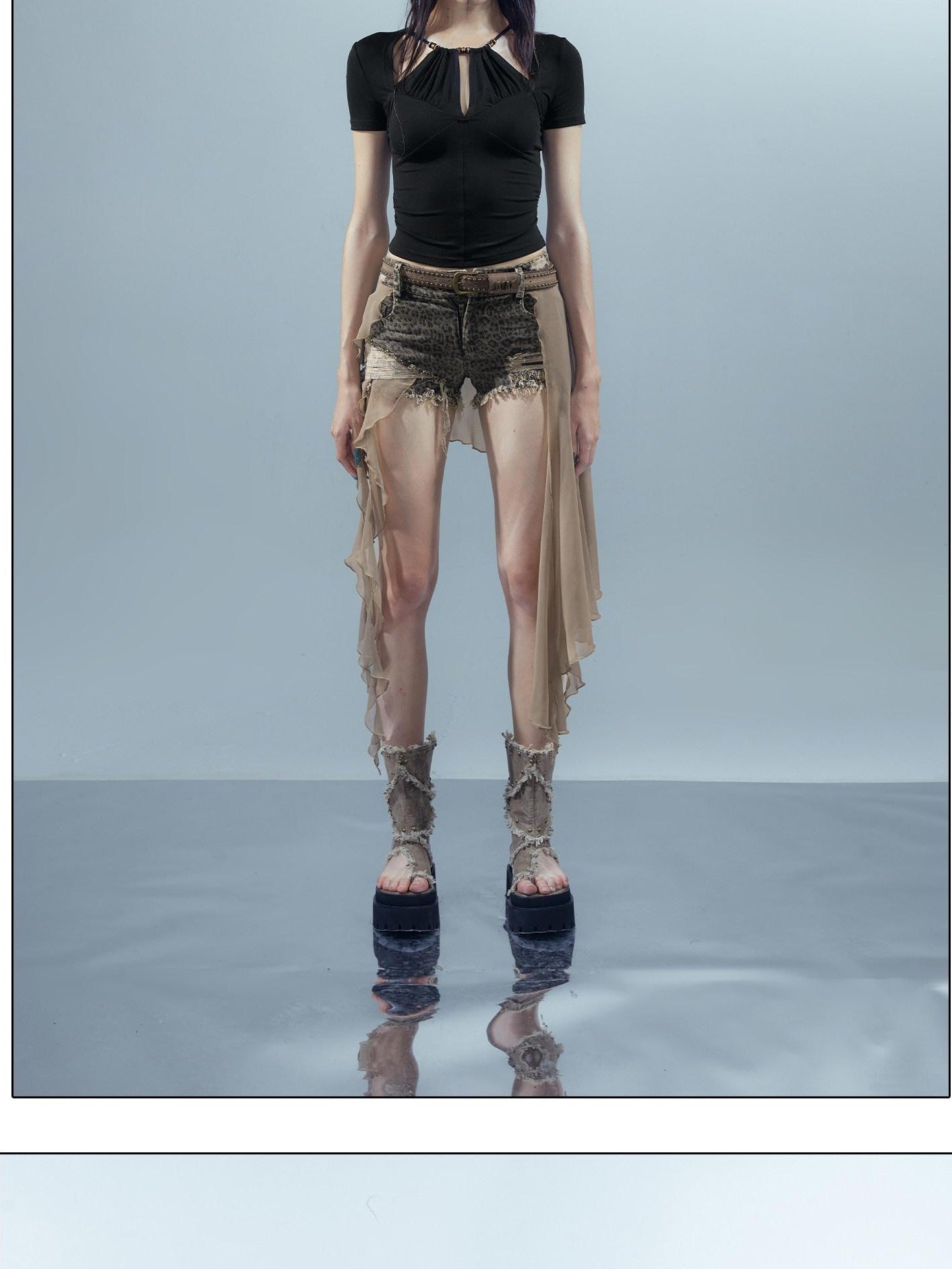 NORTH NODE Black Beaded Halter Ruched Slim Fit Women&