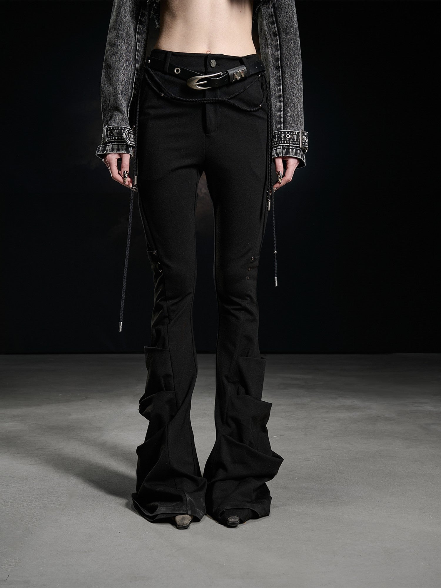 NORTH NODE Black Beaded Pleated Slim Fit Women&