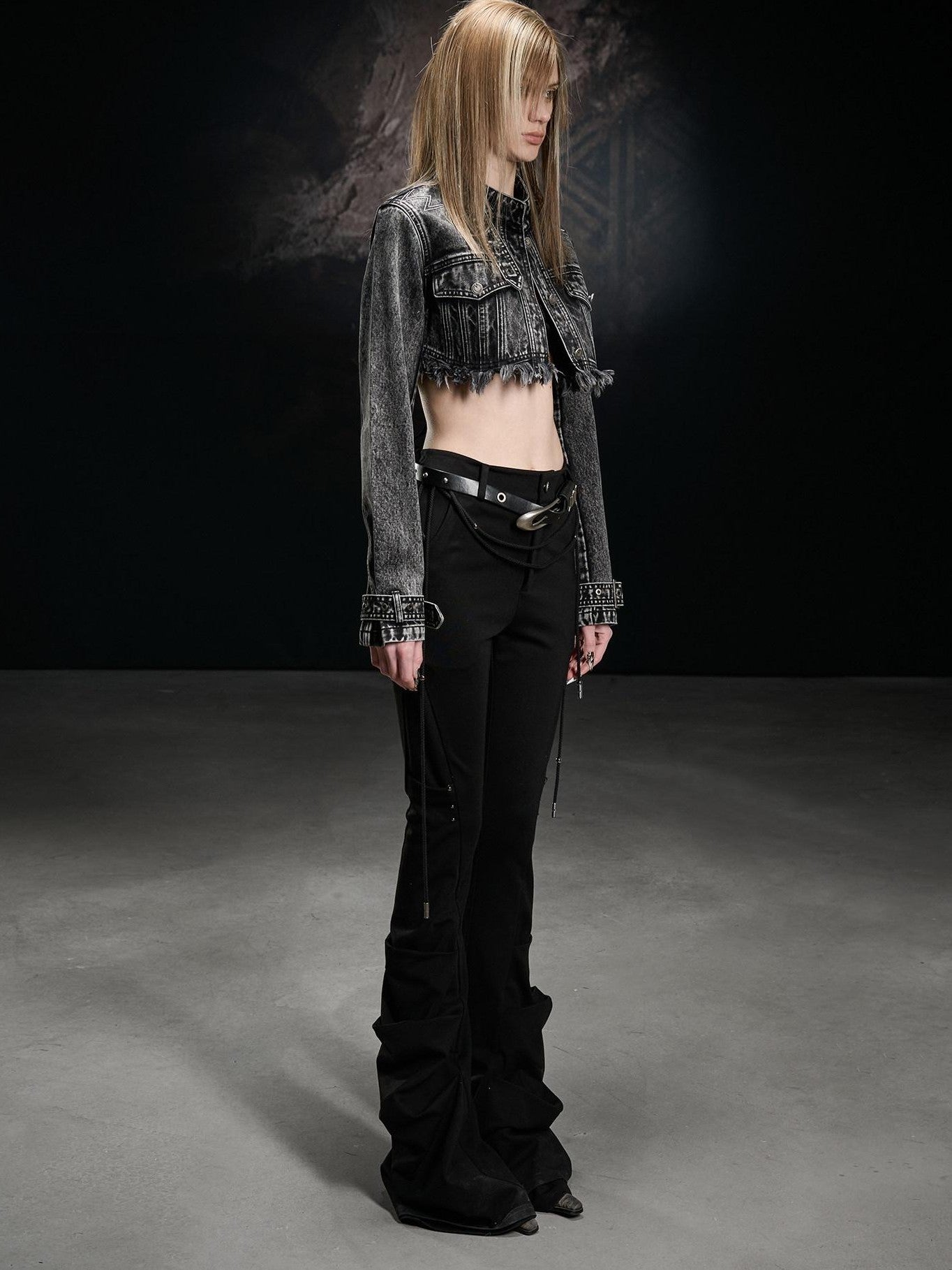 NORTH NODE Black Beaded Pleated Slim Fit Women&