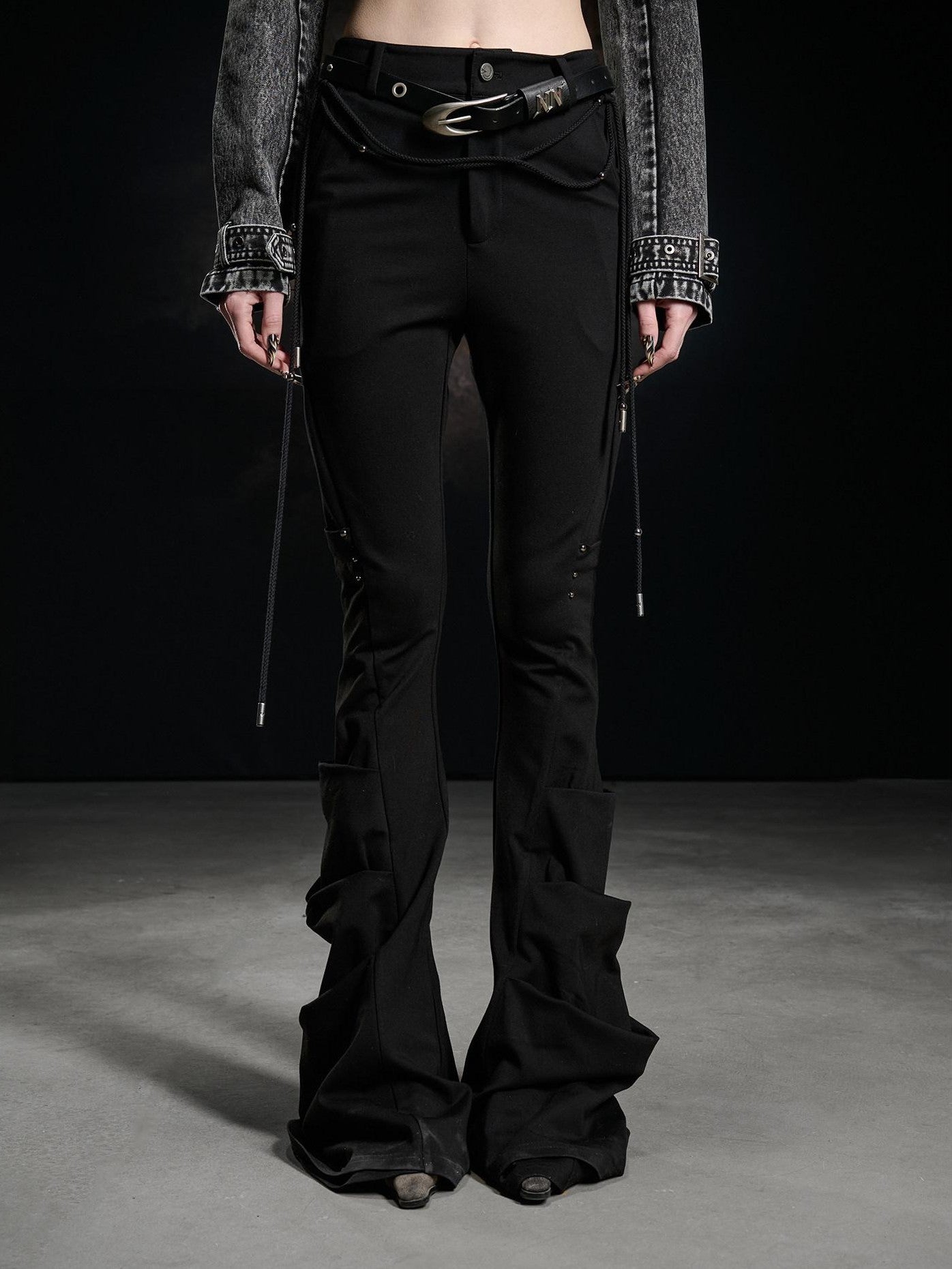 NORTH NODE Black Beaded Pleated Slim Fit Women&