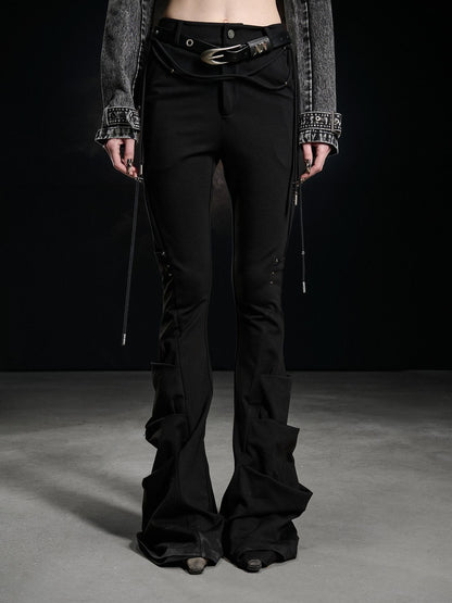 NORTH NODE Black Beaded Pleated Slim Fit Women&