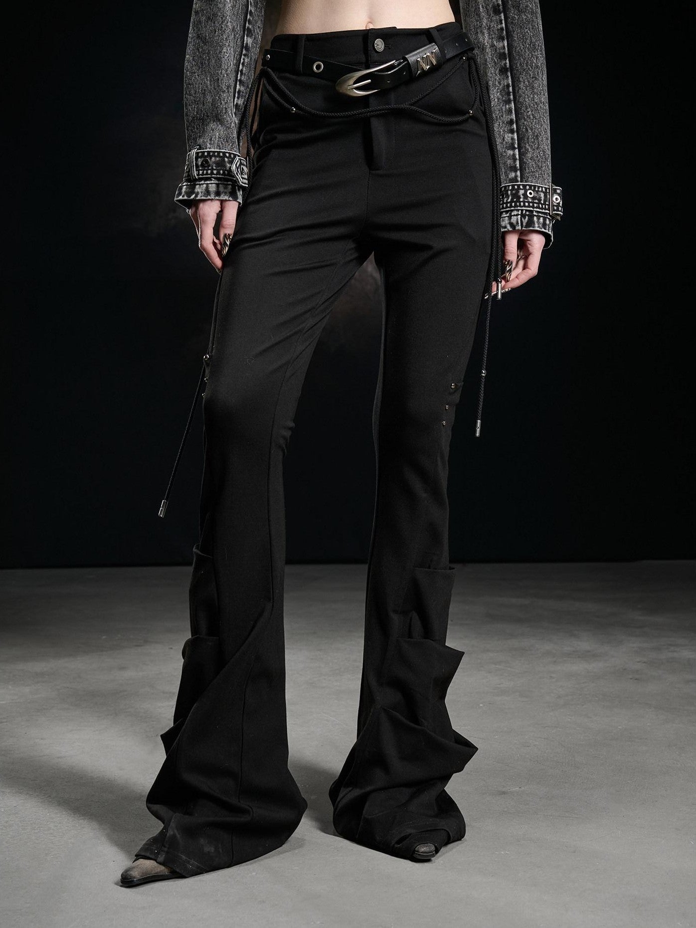NORTH NODE Black Beaded Pleated Slim Fit Women&