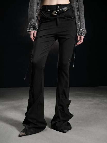 NORTH NODE Black Beaded Pleated Slim Fit Women&