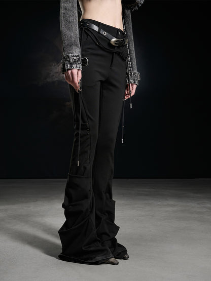 NORTH NODE Black Beaded Pleated Slim Fit Women&