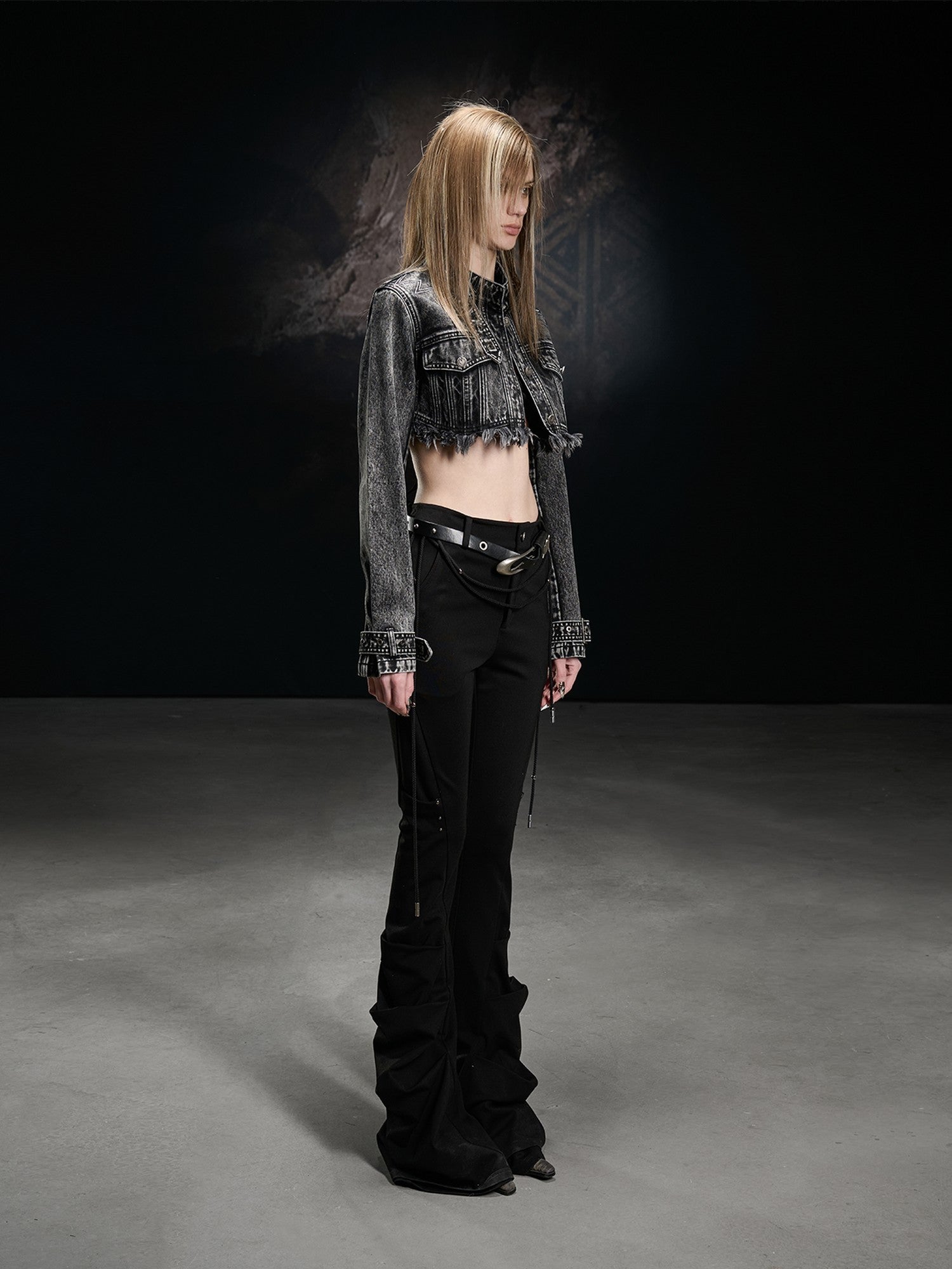 NORTH NODE Black Beaded Pleated Slim Fit Women&