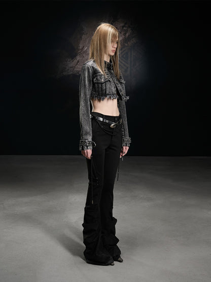 NORTH NODE Black Beaded Pleated Slim Fit Women&