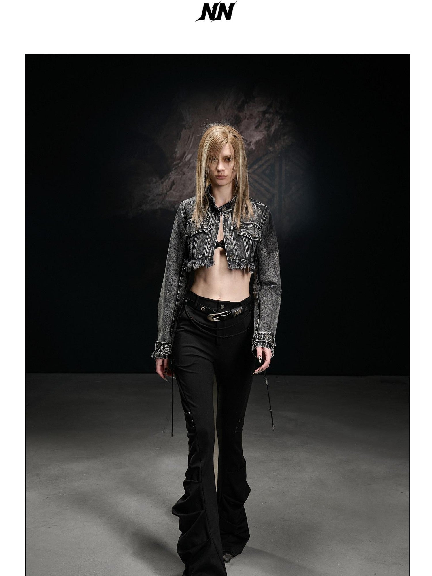 NORTH NODE Black Beaded Pleated Slim Fit Women&