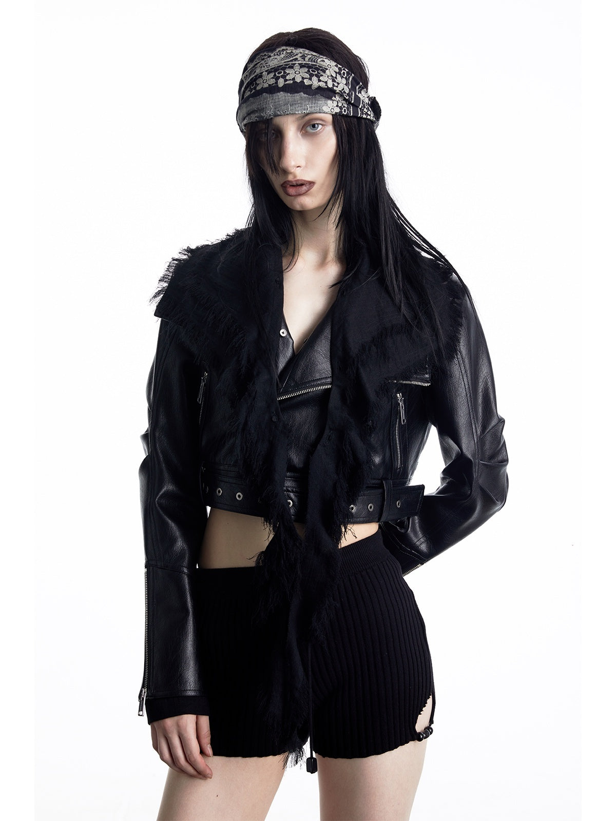 NORTH_NODE_Black_Biker_Single_Row_Buttons_Lapel_Pocket_Slim_Women&