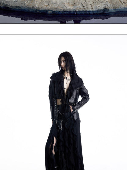 NORTH NODE Black Biker Single Row Buttons Lapel Pocket Slim Women&