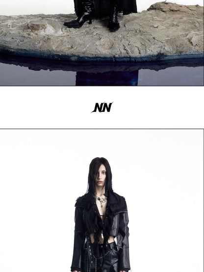 NORTH NODE Black Biker Single Row Buttons Lapel Pocket Slim Women&