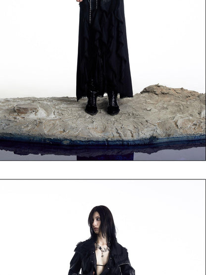 NORTH NODE Black Biker Single Row Buttons Lapel Pocket Slim Women&