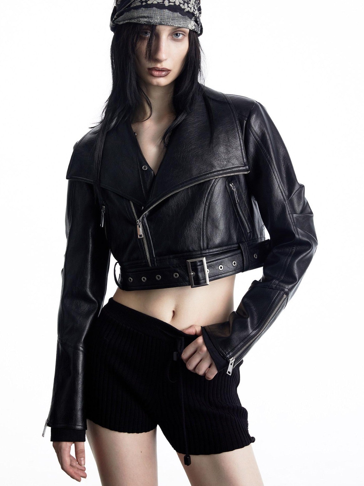 NORTH NODE Black Biker Single Row Buttons Lapel Pocket Slim Women&