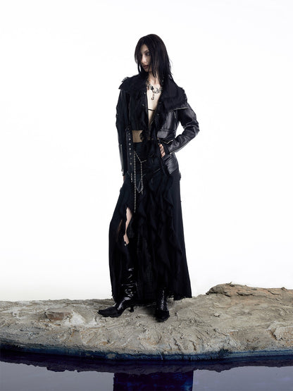 NORTH NODE Black Biker Single Row Buttons Lapel Pocket Slim Women&