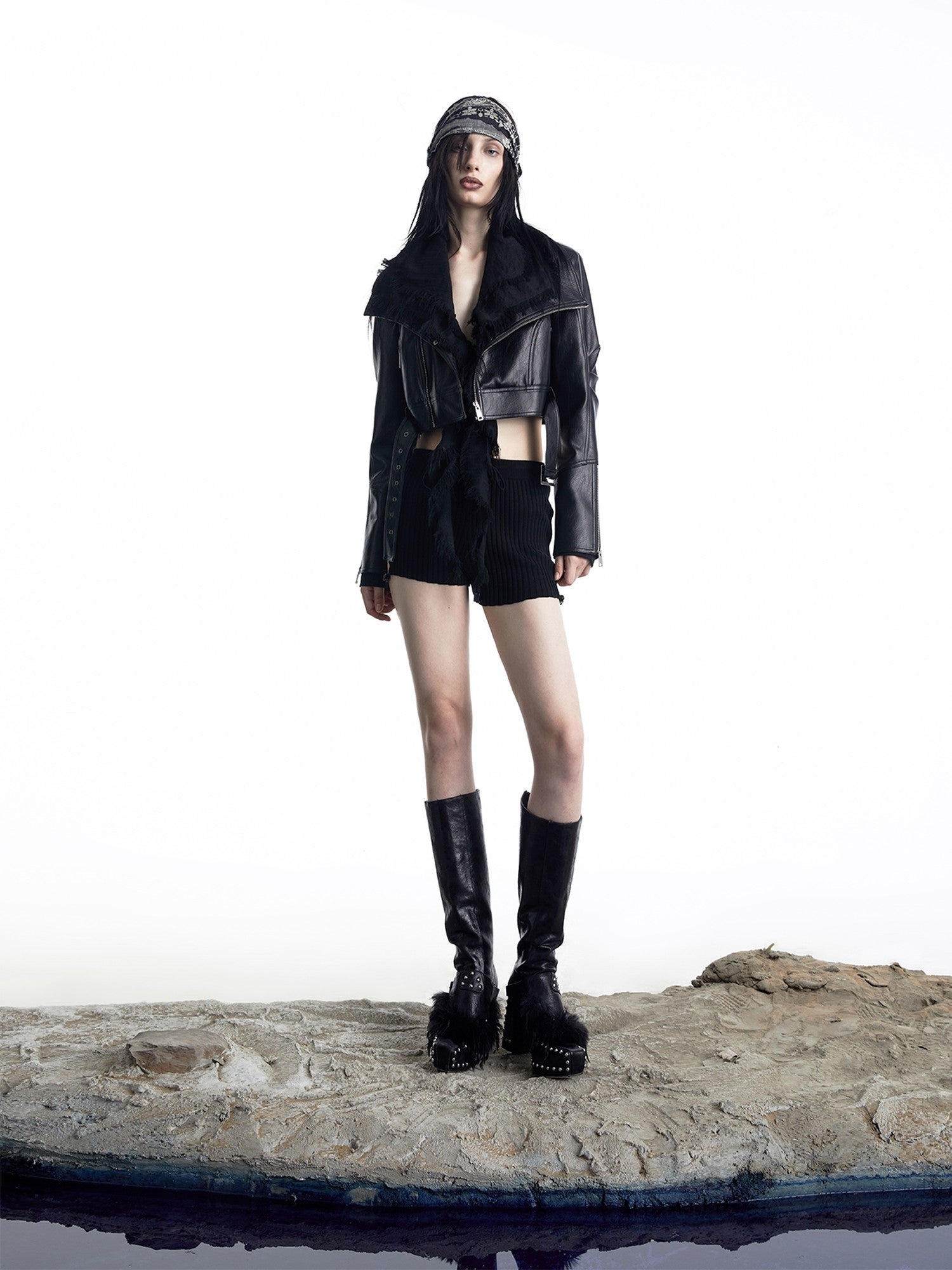 NORTH NODE Black Biker Single Row Buttons Lapel Pocket Slim Women&