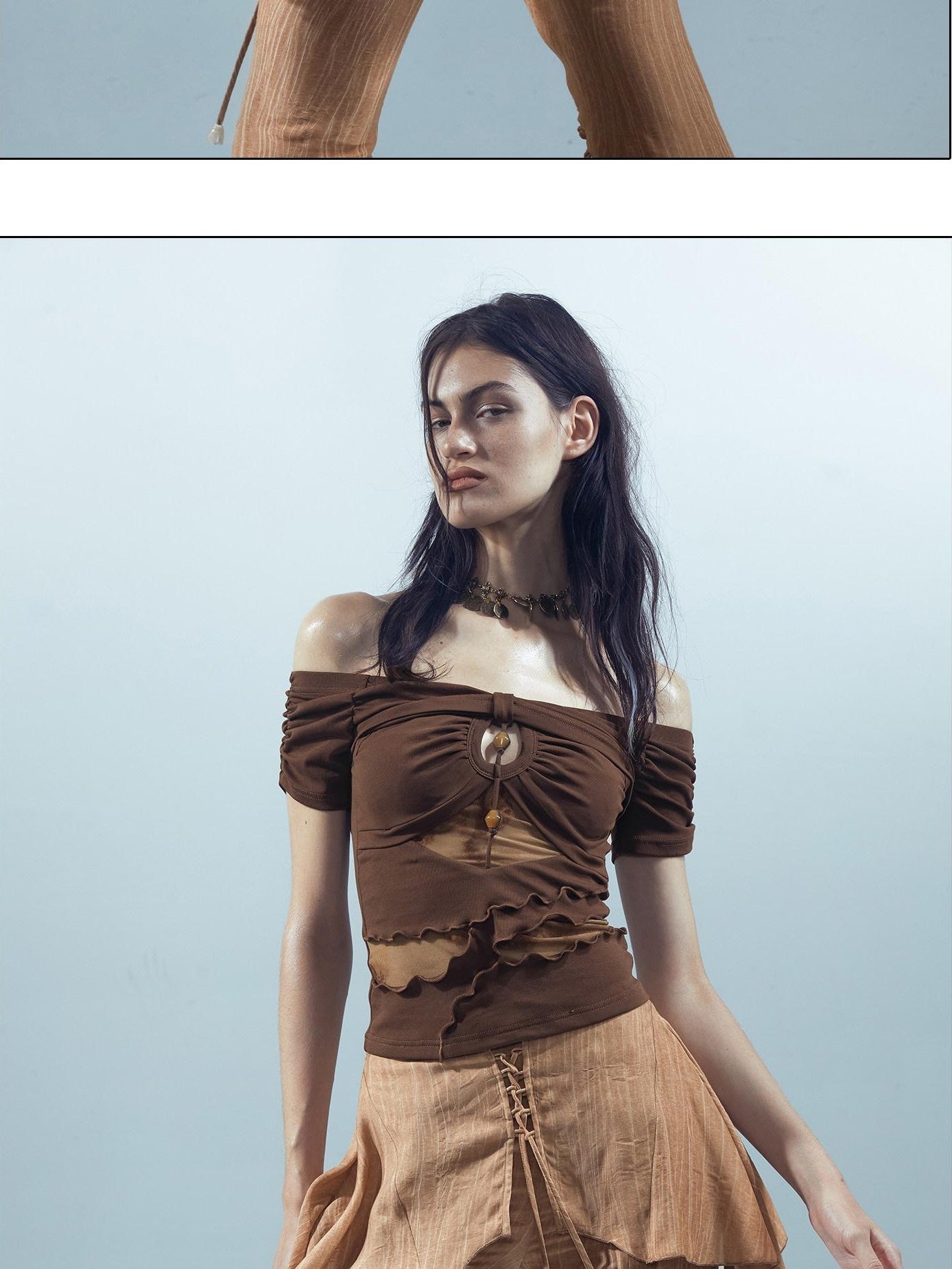 NORTH NODE Black Coffee Mesh Splice Colorblock Women&
