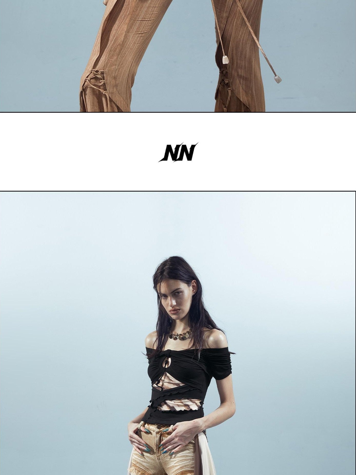 NORTH NODE Black Coffee Mesh Splice Colorblock Women&