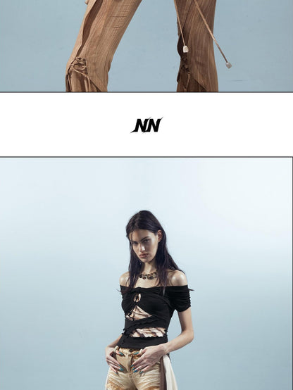NORTH NODE Black Coffee Mesh Splice Colorblock Women&
