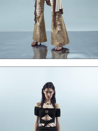 NORTH NODE Black Coffee Mesh Splice Colorblock Women&