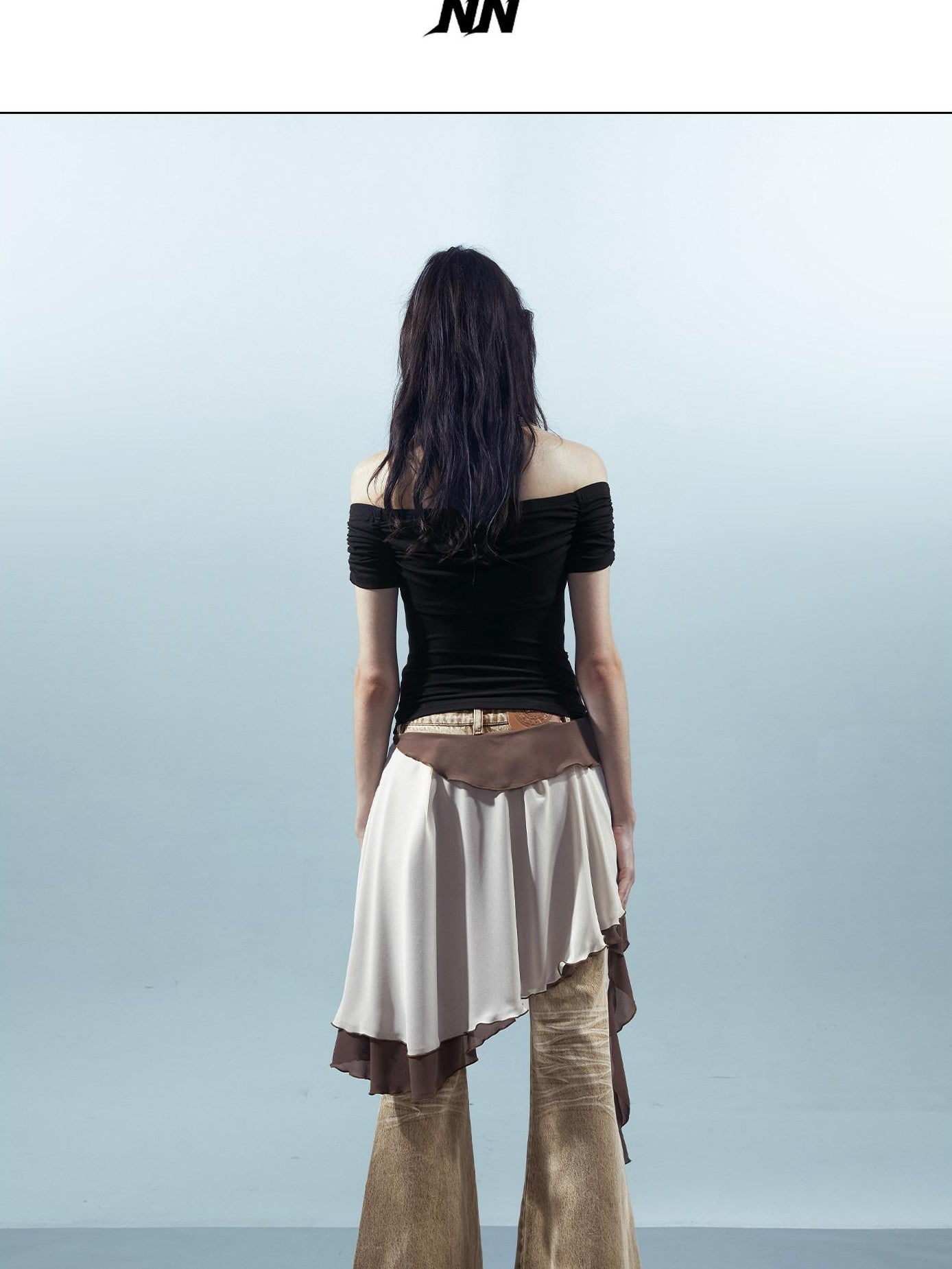 NORTH NODE Black Coffee Mesh Splice Colorblock Women&