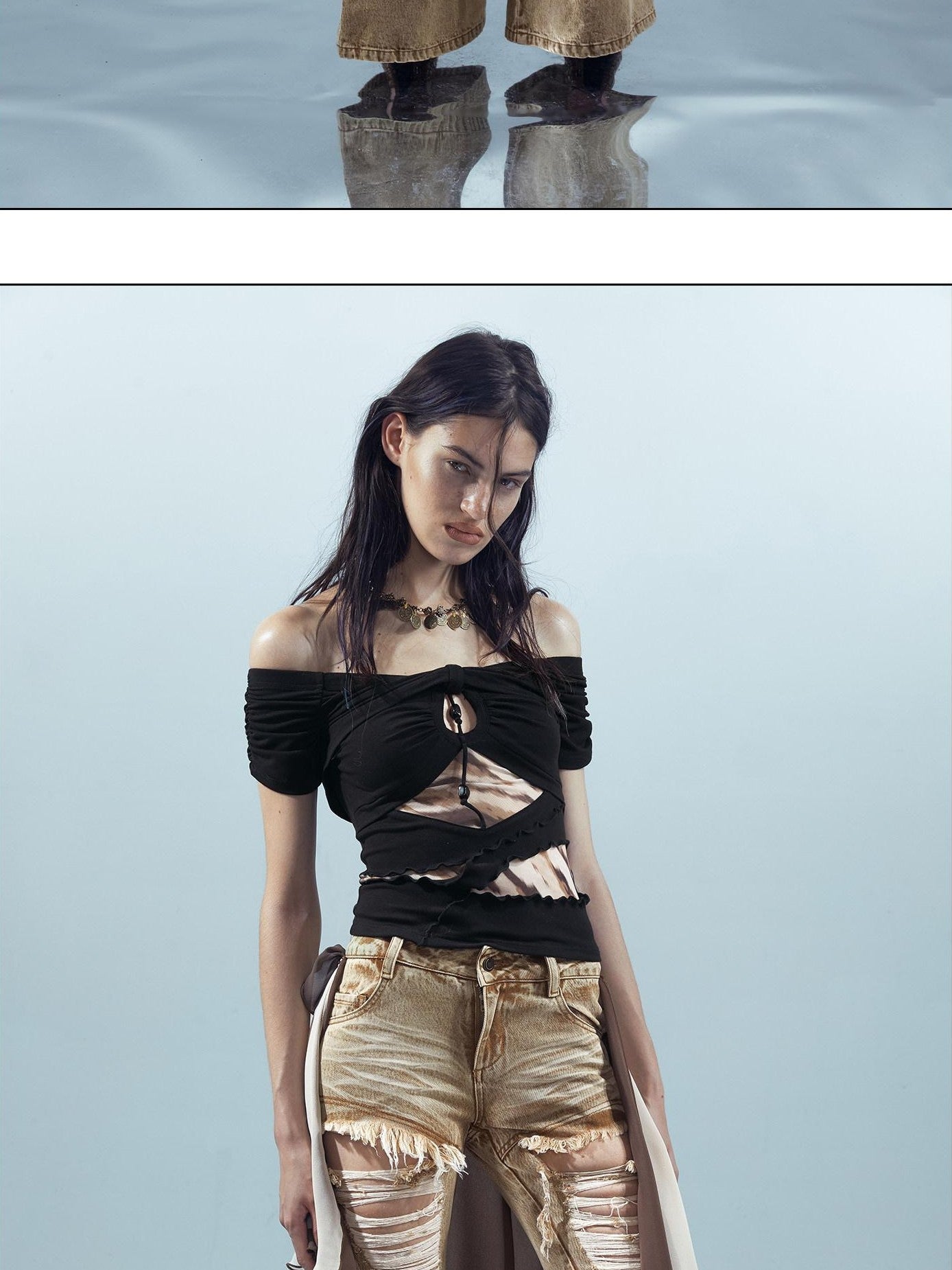 NORTH NODE Black Coffee Mesh Splice Colorblock Women&