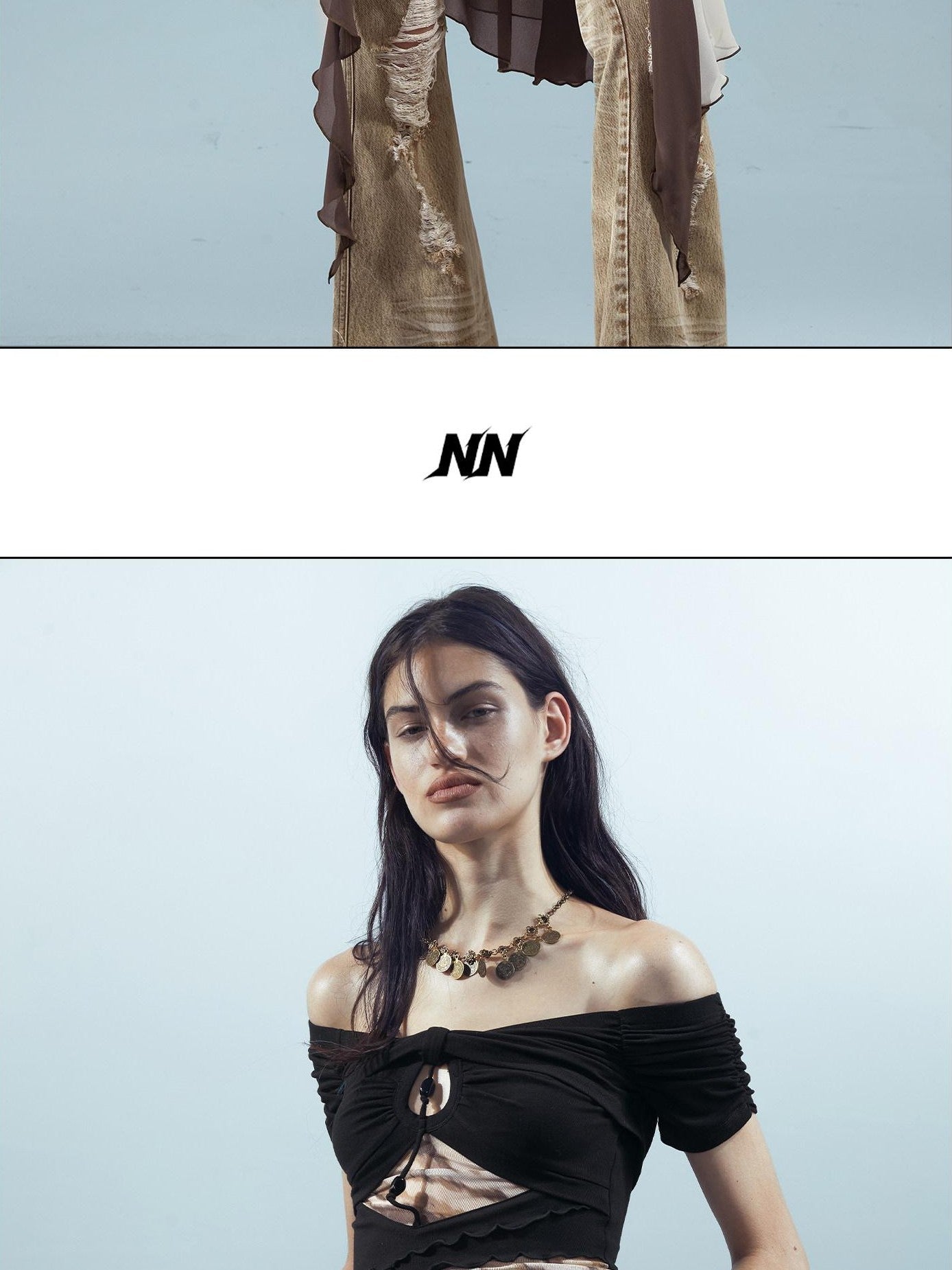 NORTH NODE Black Coffee Mesh Splice Colorblock Women&