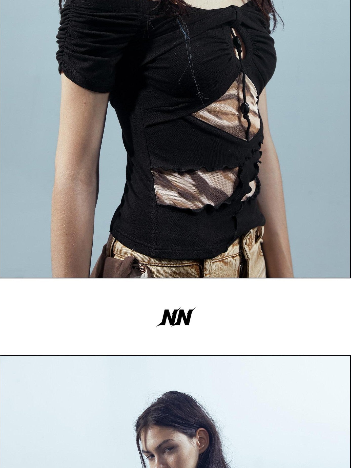 NORTH NODE Black Coffee Mesh Splice Colorblock Women&