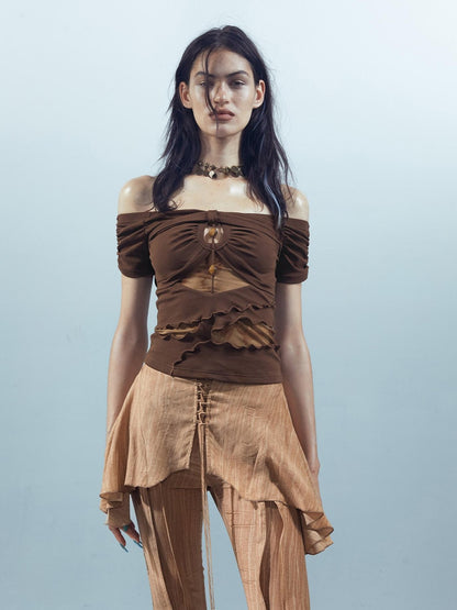 NORTH NODE Black Coffee Mesh Splice Colorblock Women&