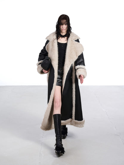 NORTH NODE Black Double Breasted Faux Shearling Notch Collar Women&