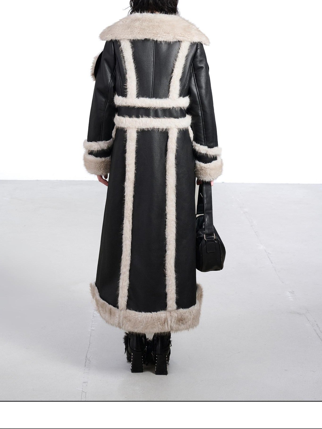 NORTH NODE Black Double Breasted Faux Shearling Notch Collar Women&