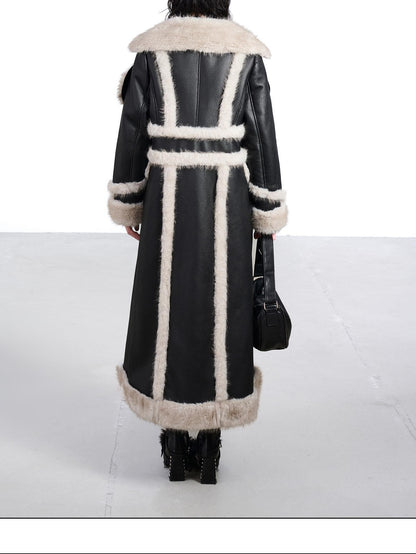 NORTH NODE Black Double Breasted Faux Shearling Notch Collar Women&