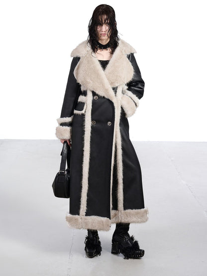 NORTH NODE Black Double Breasted Faux Shearling Notch Collar Women&