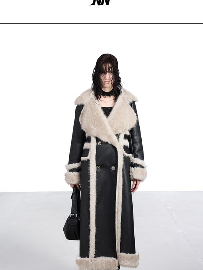 NORTH NODE Black Double Breasted Faux Shearling Notch Collar Women&