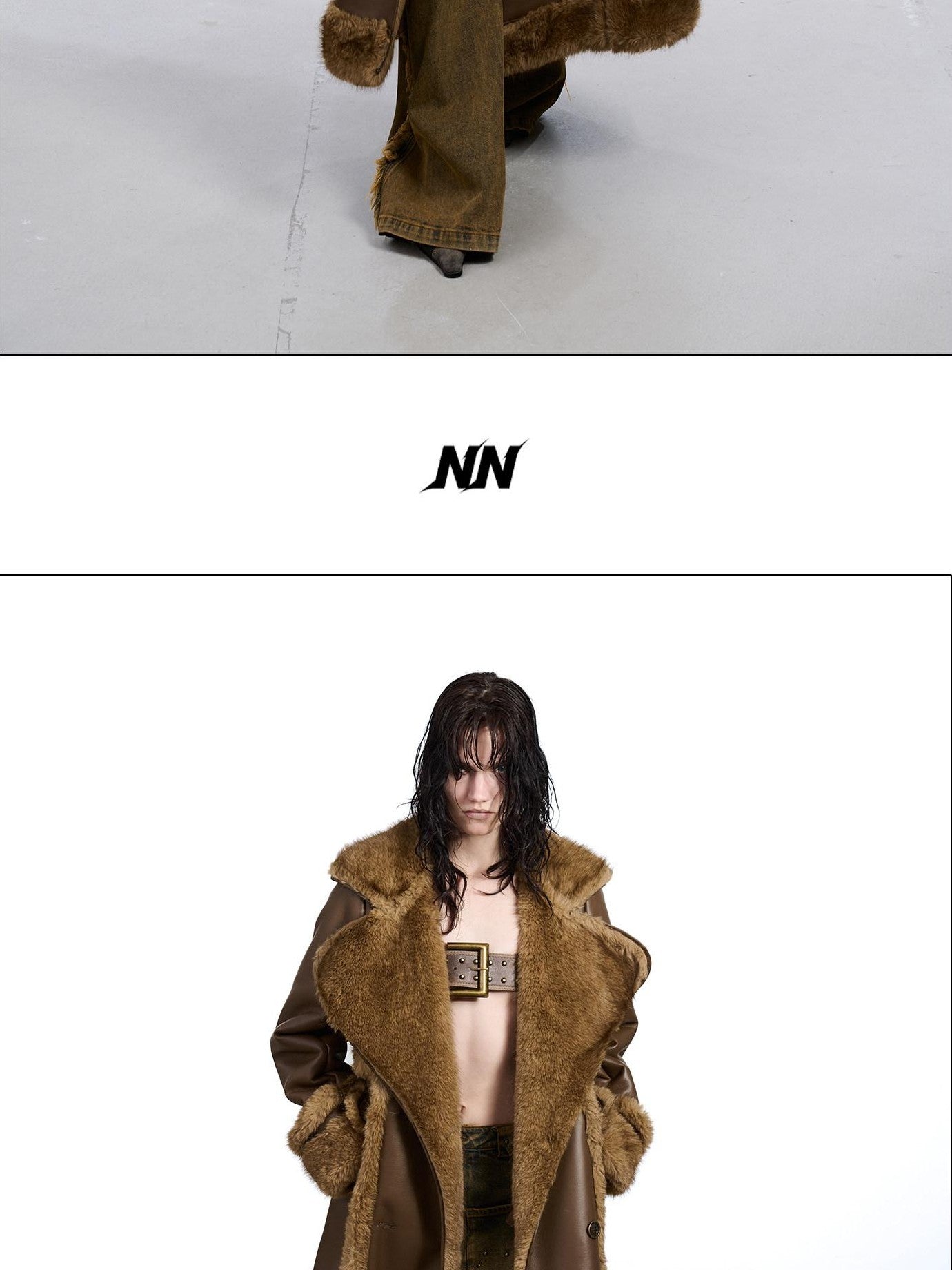 NORTH NODE Black Double Breasted Faux Shearling Notch Collar Women&