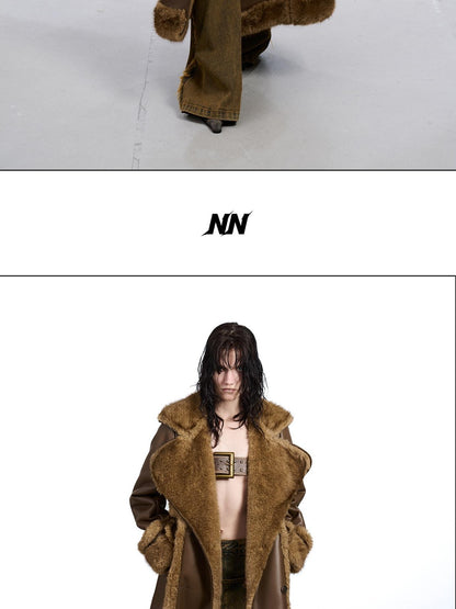 NORTH NODE Black Double Breasted Faux Shearling Notch Collar Women&